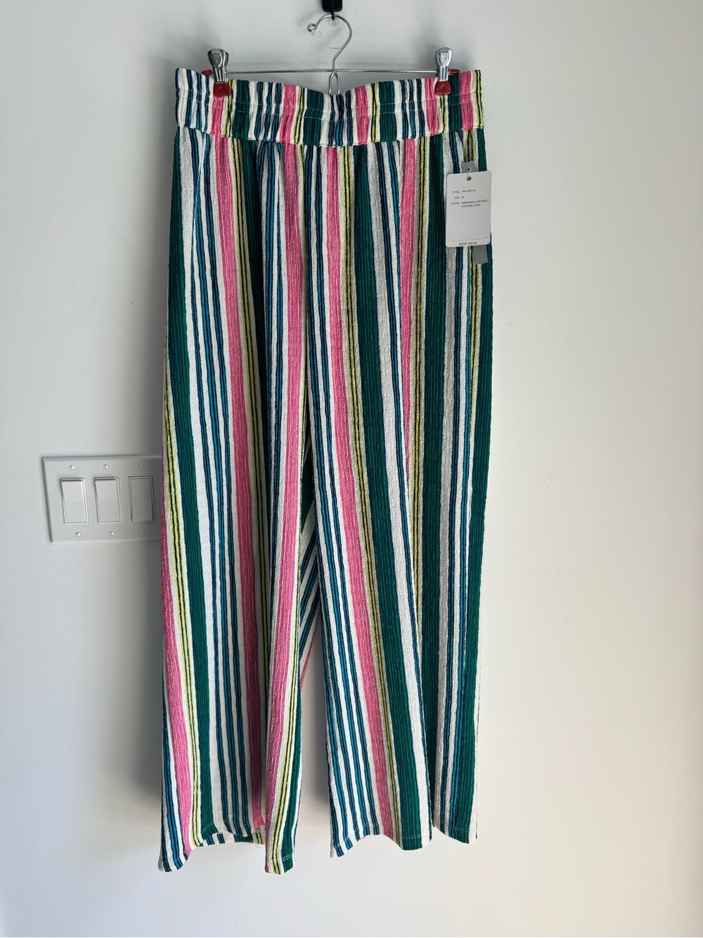 Zac & Rachel Multicolor Striped Wide-Leg Plisse Pants‎ Women's Sz M NEW